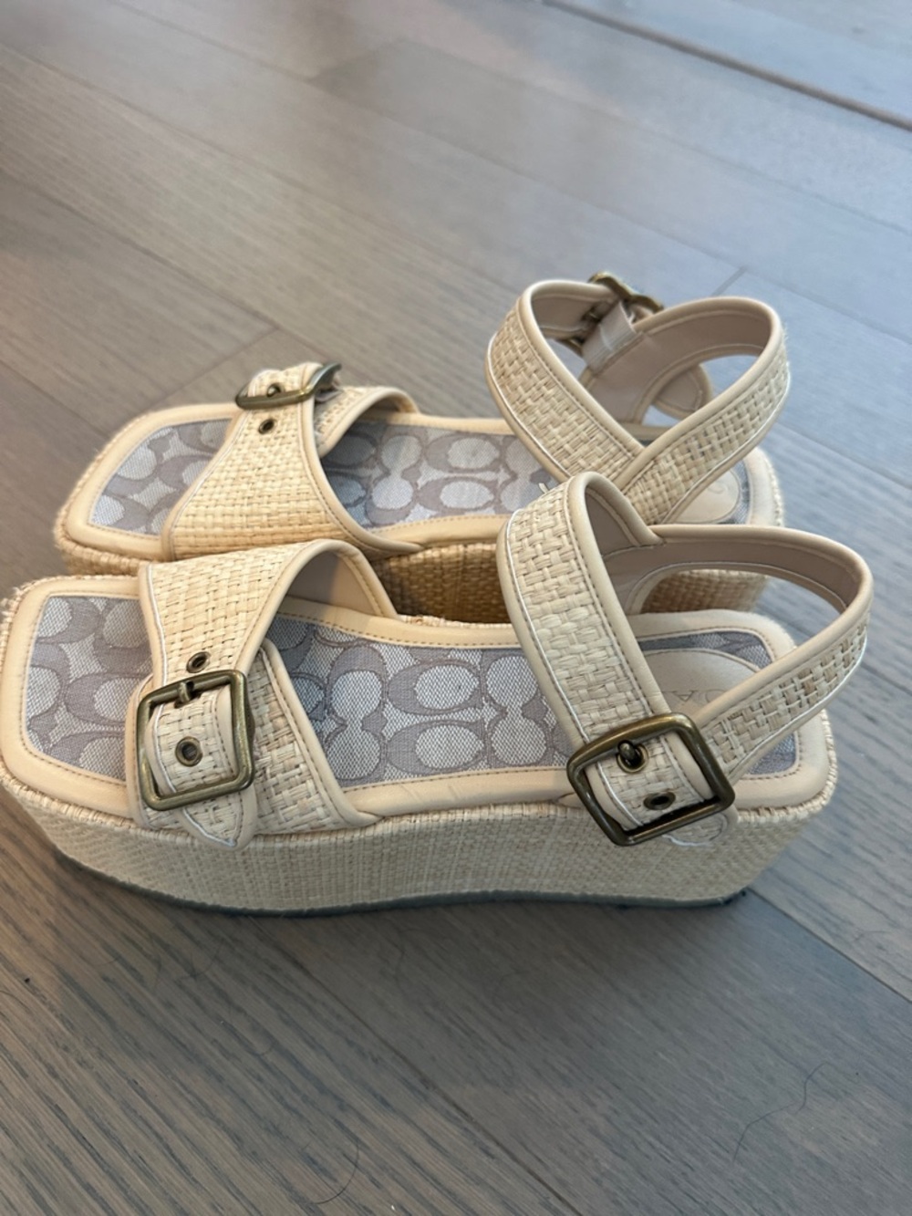 Coach Cream Platform Sandals with Buckle Straps